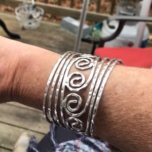 Vintage Native American Tooled Silver Cuff Bracelt